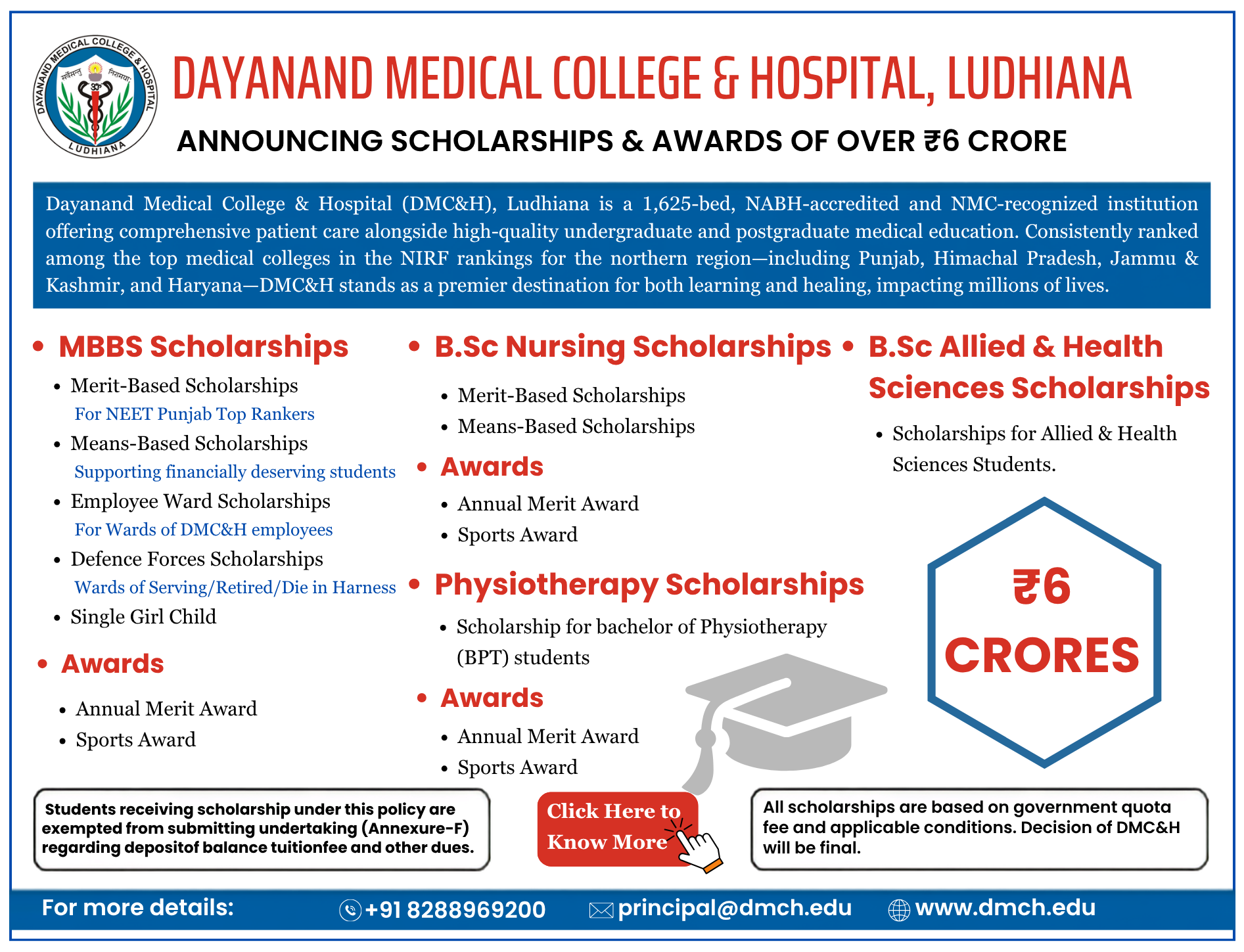 Dayanand Medical College & Hospital, Ludhiana, Announcing scholarships of over ₹6 crore